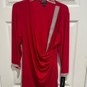 Red Rhinestone Trim NWT Faux Wrap Blouse Sz XL